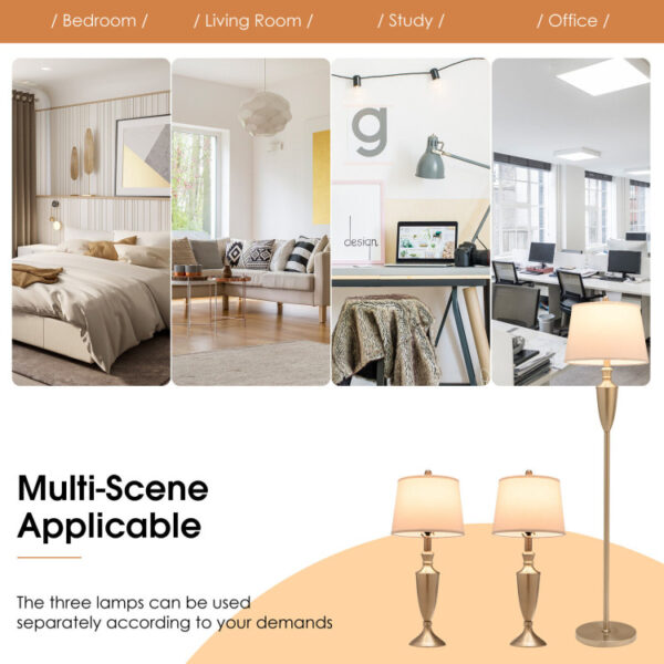 3 Piece Lamp with Set Modern Floor Lamp and 2 Table Lamps - Image 7