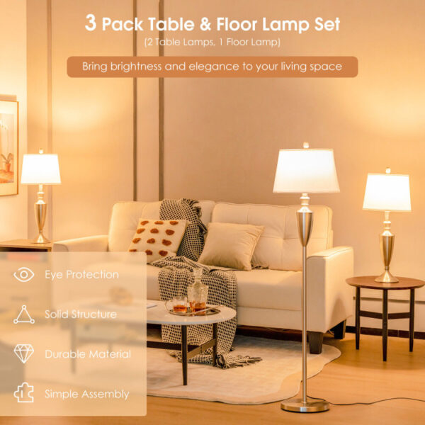 3 Piece Lamp with Set Modern Floor Lamp and 2 Table Lamps - Image 9