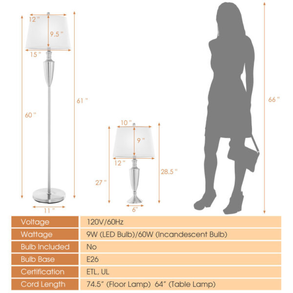 3 Piece Lamp with Set Modern Floor Lamp and 2 Table Lamps - Image 8