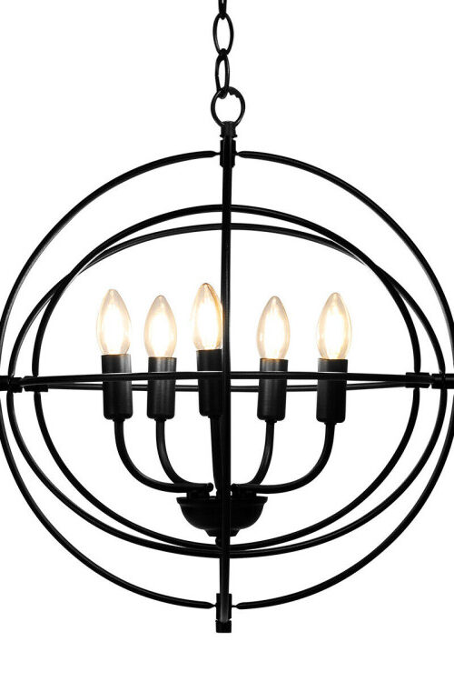 20 Inch 5 Lights Metal Chandelier with Pivoting Interlocking Rings