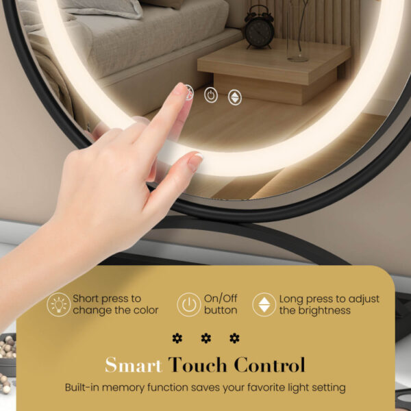 16 Inch Round Makeup Vanity Mirror with 3 Color Dimmable LED Lighting - Image 5