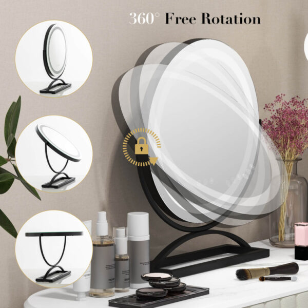 16 Inch Round Makeup Vanity Mirror with 3 Color Dimmable LED Lighting - Image 3