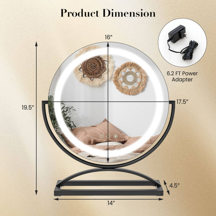 16 Inch Round Makeup Vanity Mirror with 3 Color Dimmable LED Lighting - Image 8