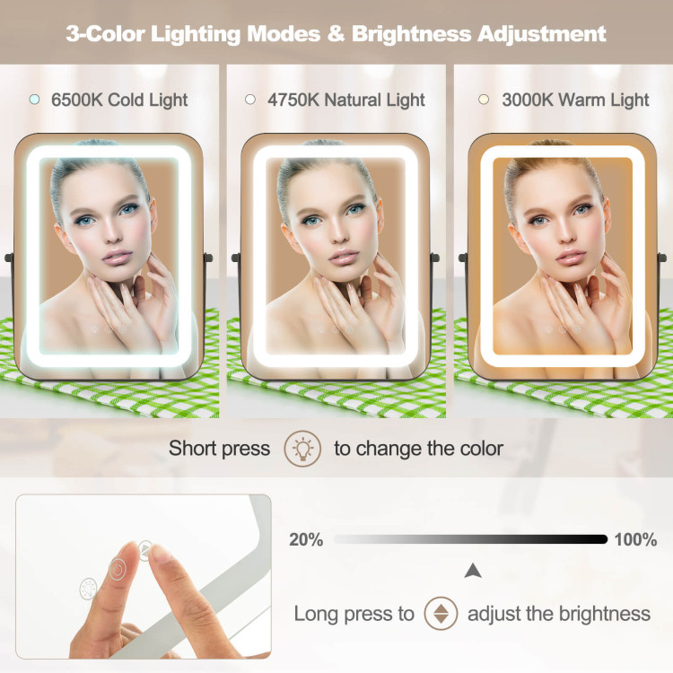 16 x 12 Inch Rectangular Vanity Makeup Mirror with 3 Color Dimmable Lighting - Image 5