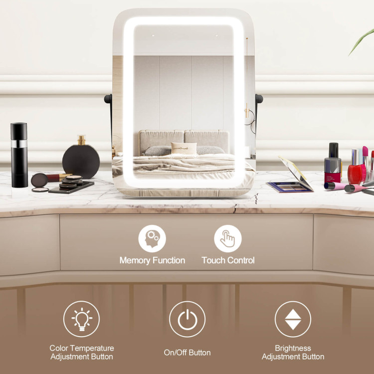16 x 12 Inch Rectangular Vanity Makeup Mirror with 3 Color Dimmable Lighting - Image 4