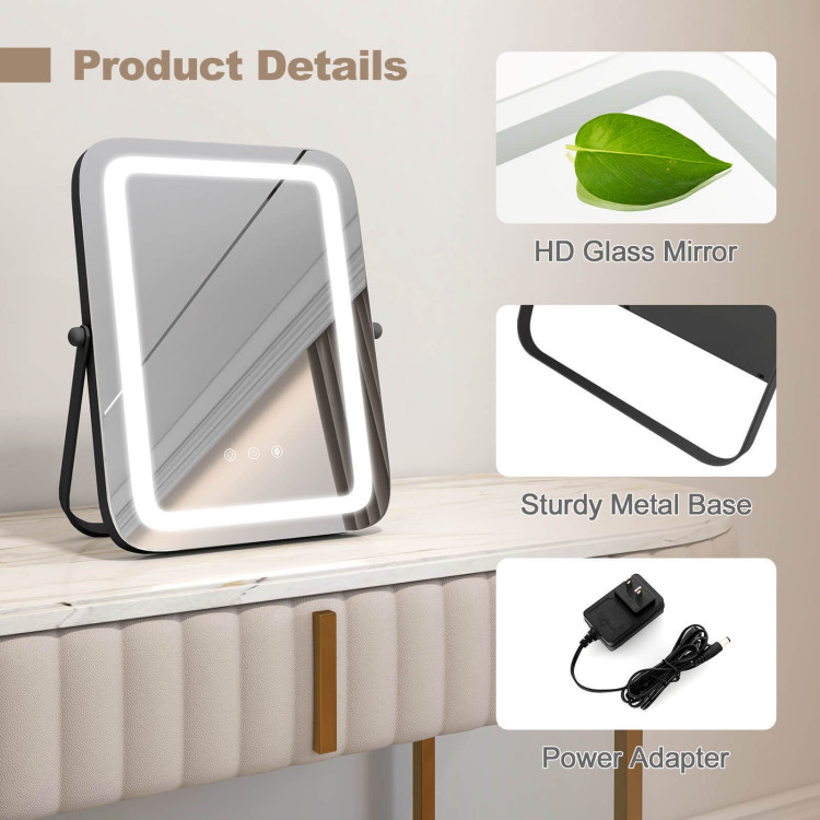16 x 12 Inch Rectangular Vanity Makeup Mirror with 3 Color Dimmable Lighting - Image 2