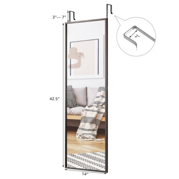 42.5 x 14 Inch Full Length Metal Door Mirror with Adjustable Hook - Image 10