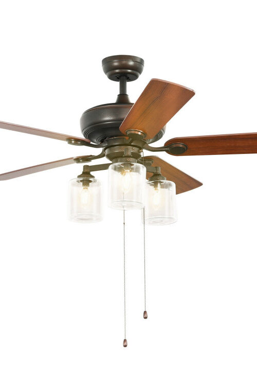 52 Inch Ceiling Fan Light with Pull Chain and 5 Bronze Finished Reversible Blades