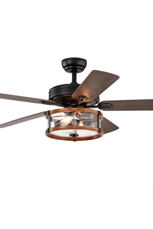 52 Inch Retro Ceiling Fan Lamp with Glass Shade Reversible Blade Remote Control