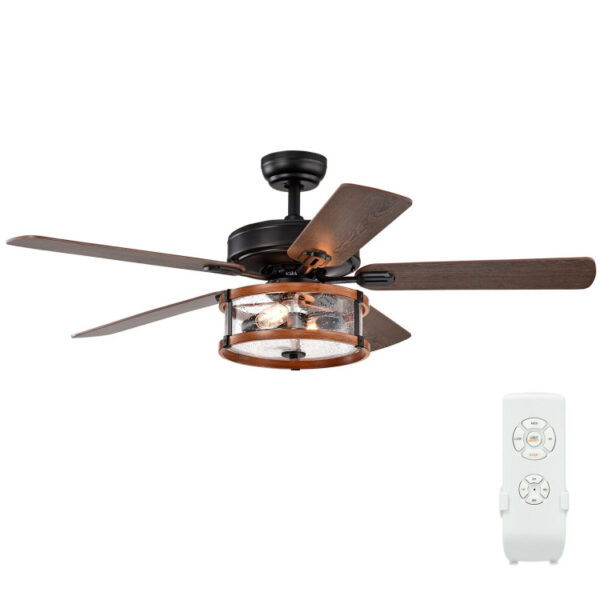 52 Inch Retro Ceiling Fan Lamp with Glass Shade Reversible Blade Remote Control