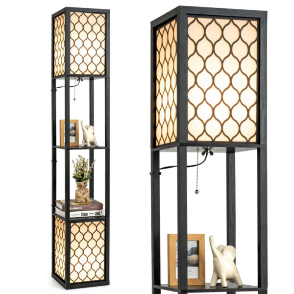 Modern Shelf Freestanding Floor Lamp with Double Lamp Pull Chain and Foot Switch - Image 6