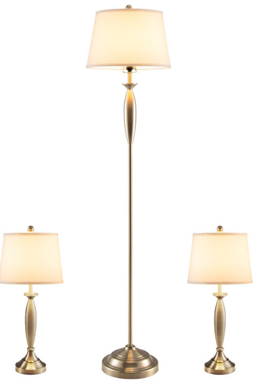 3-Piece Modern Nickel Finish Lamp Set