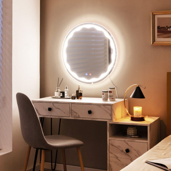 24 Inch Round Wall Mirror with 3-Color LED Lights and Smart Touch Button - Image 6