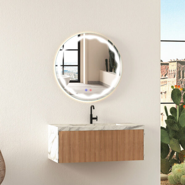 24 Inch Round Wall Mirror with 3-Color LED Lights and Smart Touch Button - Image 5