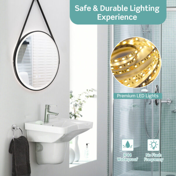 24 Inch Round Wall-mounted Mirror with 3 Color LED Lights and Anti-Fog Function - Image 6