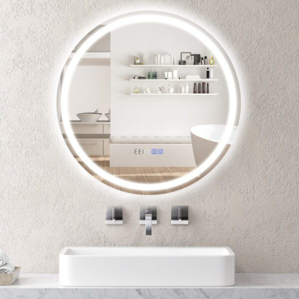 24 Inch Anti-Fog Bathroom Wall Mirror with 3-Color LED Lights and Temperature Display