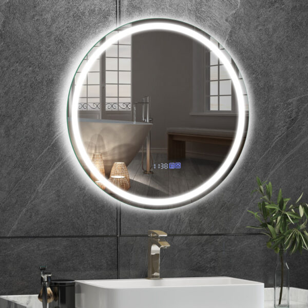 24 Inch Anti-Fog Bathroom Wall Mirror with 3-Color LED Lights and Temperature Display - Image 10