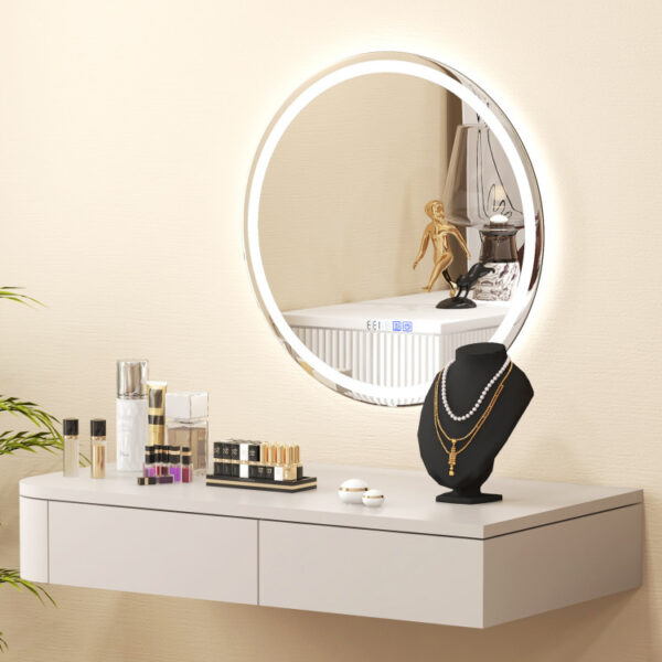 24 Inch Anti-Fog Bathroom Wall Mirror with 3-Color LED Lights and Temperature Display - Image 7