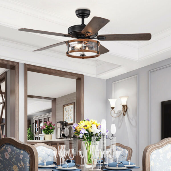 52 Inch Retro Ceiling Fan Lamp with Glass Shade Reversible Blade Remote Control - Image 9