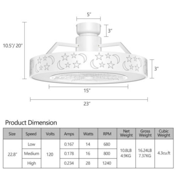 23 Inch Ceiling Fan with LED Light and Remote Control - Image 7