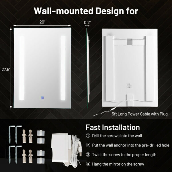 27.5-Inch LED Bathroom Makeup Wall-mounted Mirror - Image 7