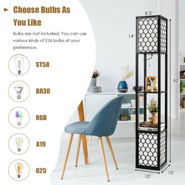 Modern Shelf Freestanding Floor Lamp with Double Lamp Pull Chain and Foot Switch - Image 8