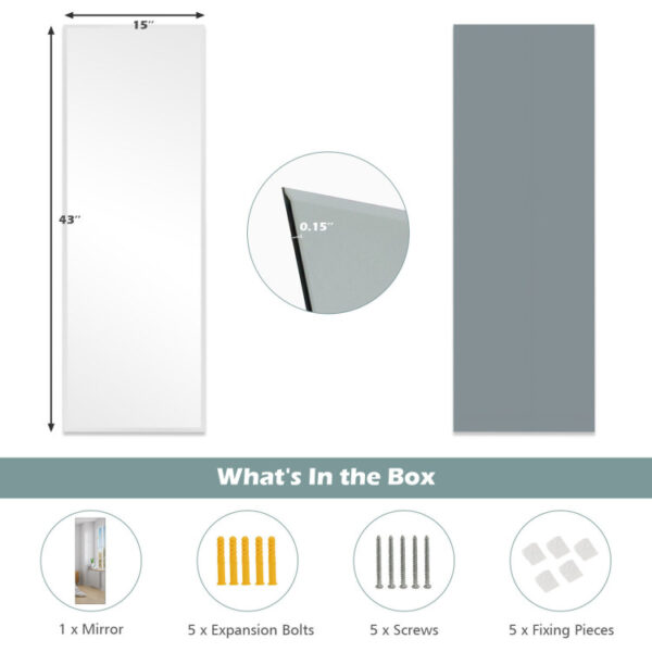 43 x 15 Inch Wall Mounted Frameless Full Length Mirror - Image 7