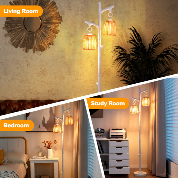 2 Light Tree Trunk Lamps with Wicker Shade - Image 4