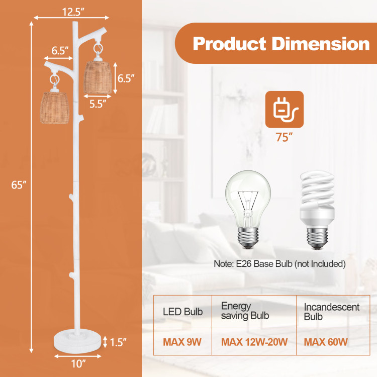 2 Light Tree Trunk Lamps with Wicker Shade - Image 7