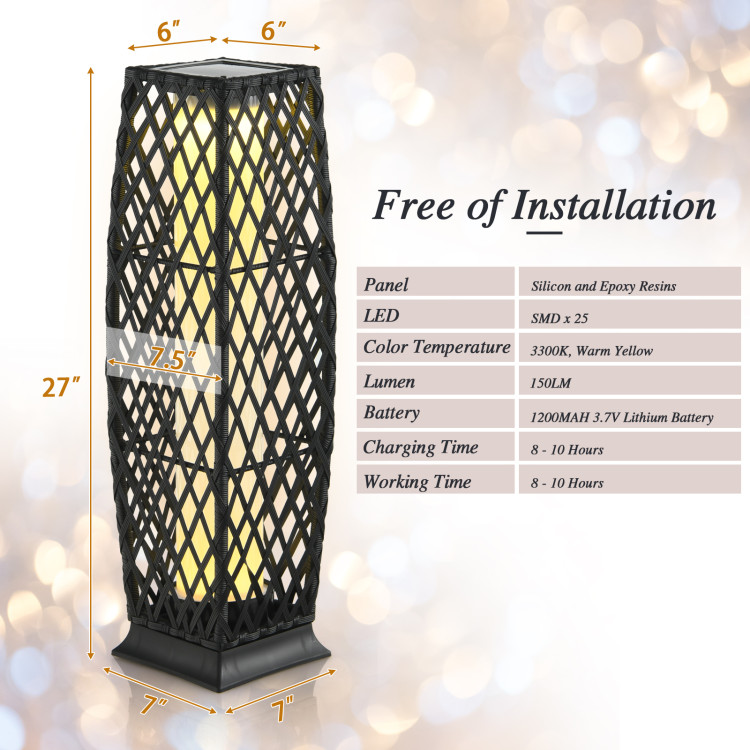 2 Pieces Solar-Powered Diamond Wicker Floor Lamps with Auto LED Light - Image 8