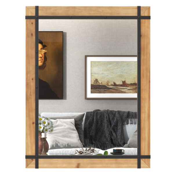 30 x 40 Inch Wall Mounted Mirror with Fir Wood Frame