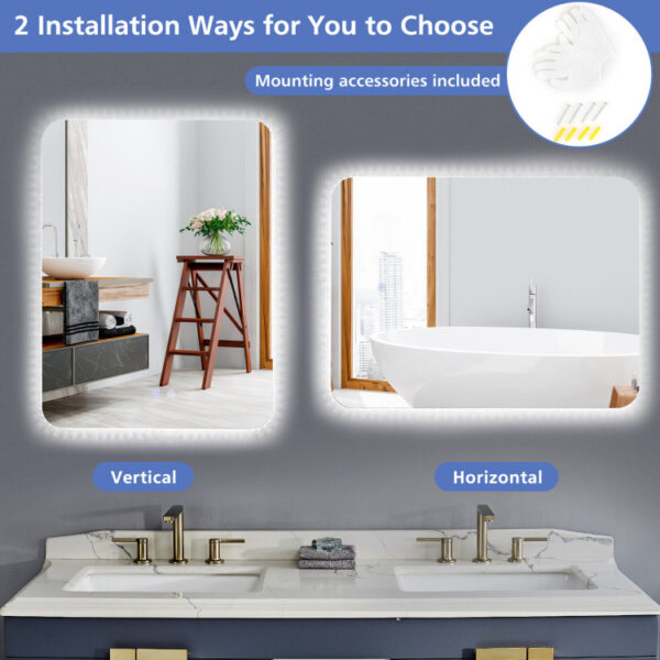 32 x 24 Inch Shatterproof Wall Mirror with 3-Color Lights and  Anti-Fog Function - Image 8