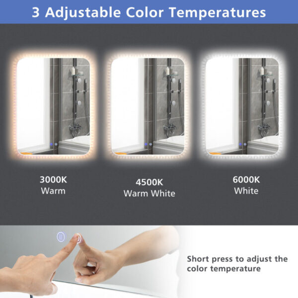 32 x 24 Inch Shatterproof Wall Mirror with 3-Color Lights and  Anti-Fog Function - Image 5