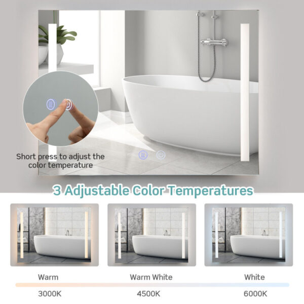 32 x 24 Inch Quadrate Wall Mirror with 3-Color Lights and  Anti-Fog Function - Image 4