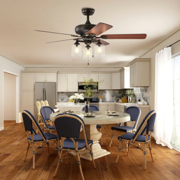 52 Inch Ceiling Fan Light with Pull Chain and 5 Bronze Finished Reversible Blades - Image 12