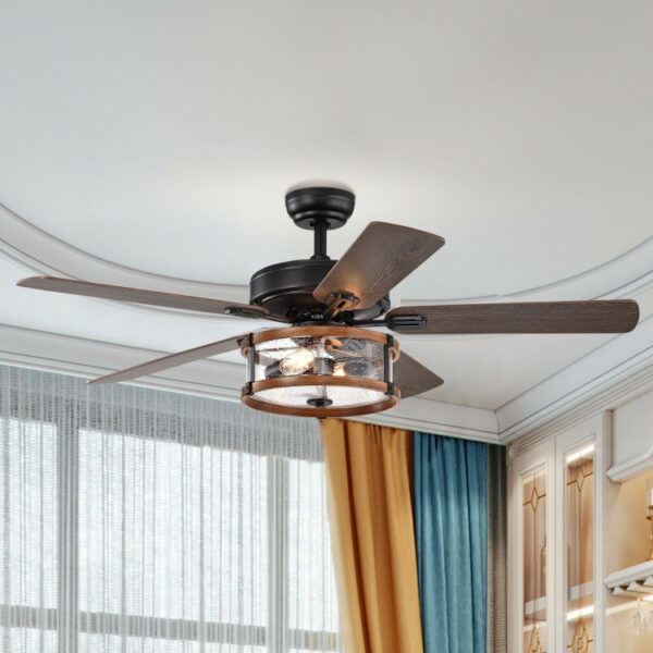 52 Inch Retro Ceiling Fan Lamp with Glass Shade Reversible Blade Remote Control - Image 5