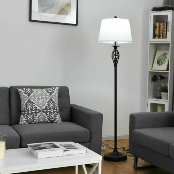 2 Table Lamps 1 Floor Lamp Set with Fabric Shades - Image 5