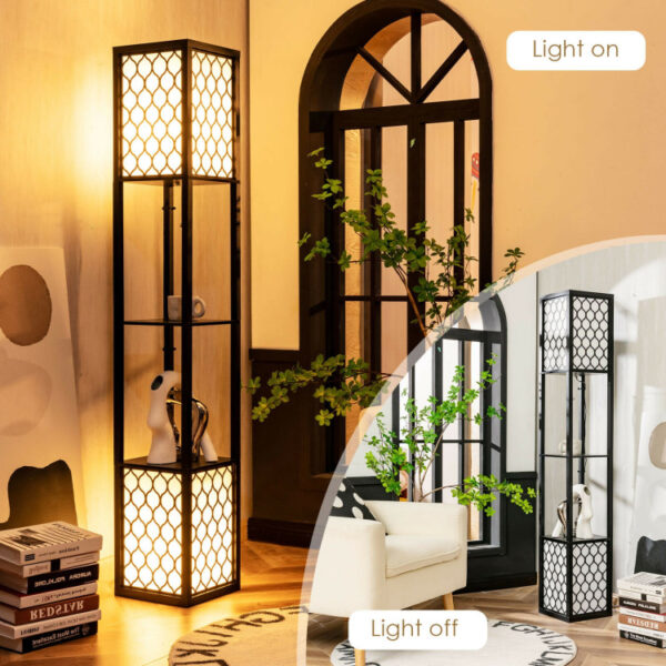 Modern Shelf Freestanding Floor Lamp with Double Lamp Pull Chain and Foot Switch - Image 11