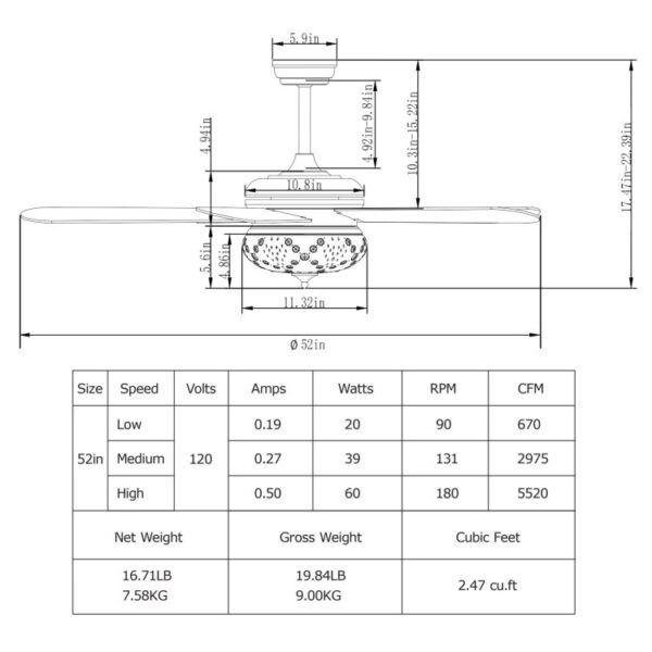 52 Inches Ceiling Fan with Remote Control - Image 8