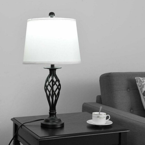 2 Table Lamps 1 Floor Lamp Set with Fabric Shades - Image 4