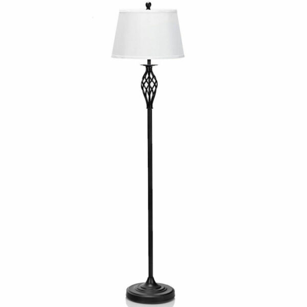 2 Table Lamps 1 Floor Lamp Set with Fabric Shades - Image 3