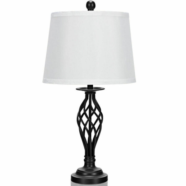 2 Table Lamps 1 Floor Lamp Set with Fabric Shades - Image 2