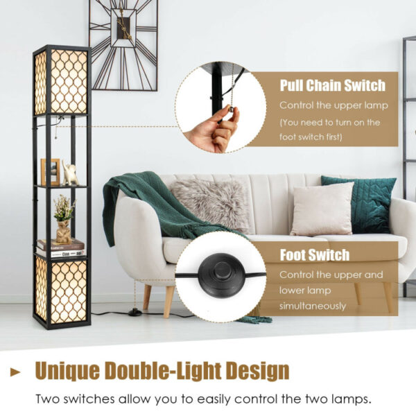 Modern Shelf Freestanding Floor Lamp with Double Lamp Pull Chain and Foot Switch - Image 5