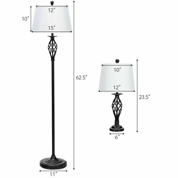 2 Table Lamps 1 Floor Lamp Set with Fabric Shades - Image 7