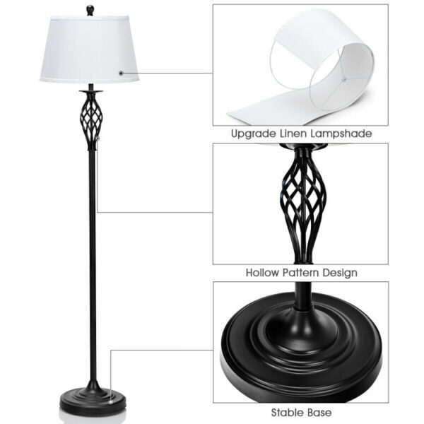 2 Table Lamps 1 Floor Lamp Set with Fabric Shades - Image 8