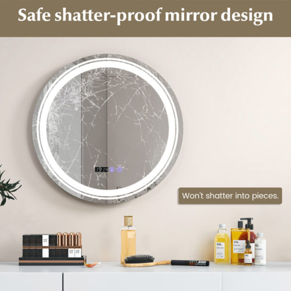 Anti-Fog Round Led Bathroom Mirror with 3 Color LED Lights - Image 3