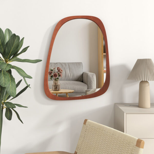 Asymmetrical Abstract Irregular Shaped Wall Mirror with Rustic Frame - Image 10