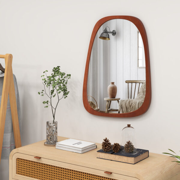 Asymmetrical Abstract Irregular Shaped Wall Mirror with Rustic Frame - Image 9