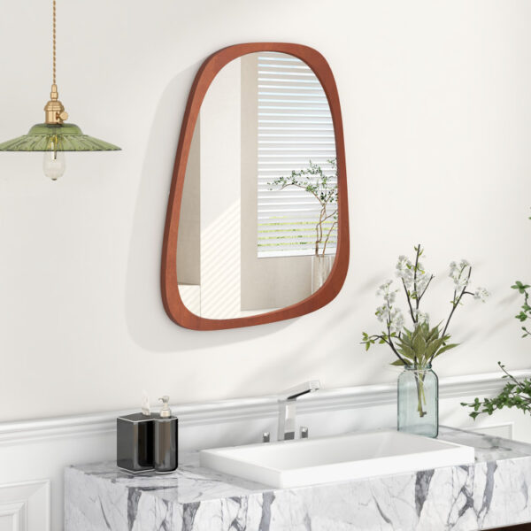 Asymmetrical Abstract Irregular Shaped Wall Mirror with Rustic Frame - Image 6