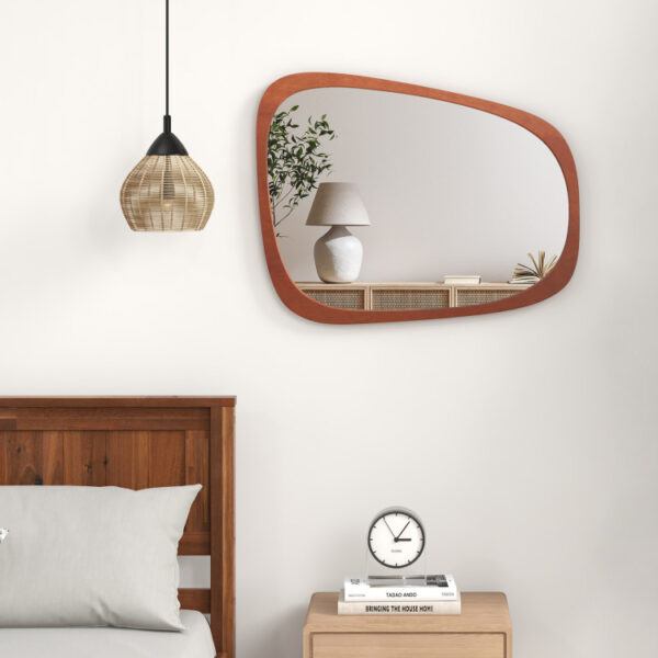 Asymmetrical Abstract Irregular Shaped Wall Mirror with Rustic Frame - Image 5